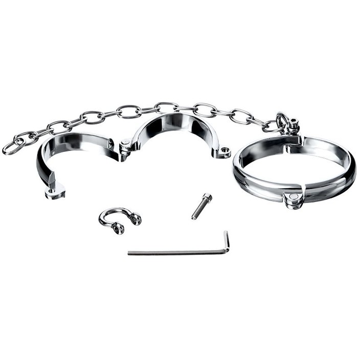 Серебристые металлические наручники с цепочкой Metal - размер L - Metal. Фотография 2.