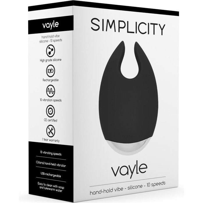 Черный клиторальный вибростимулятор Vayle - 10,5 см - Simplicity. Фотография 3.