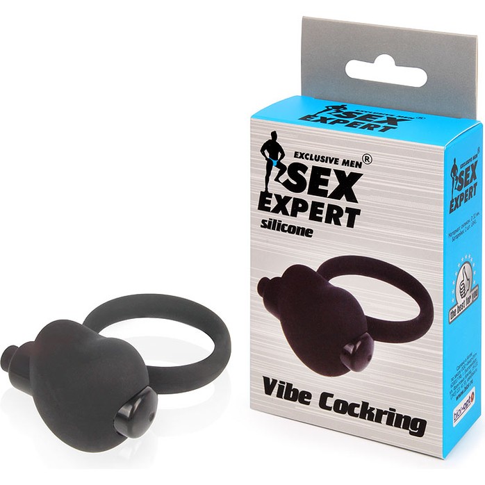 Чёрное эрекционное кольцо с вибрацией Sex Expert - SEX EXPERT. Фотография 2.
