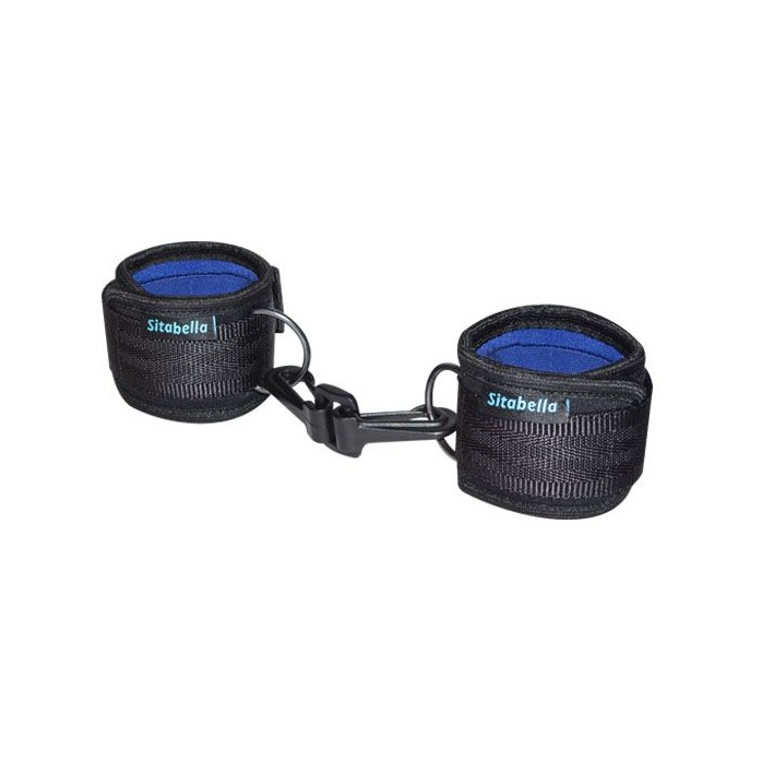 Чёрно-синие наручники из неопрена с карабинами - Sport Line