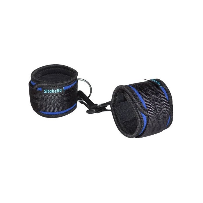 Сине-черные неопреновые наручники с карабинами - Sport Line
