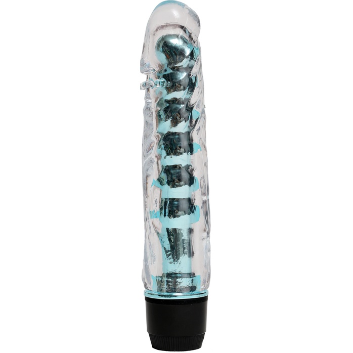 Прозрачно-голубой вибратор с пупырышками - 17,5 см