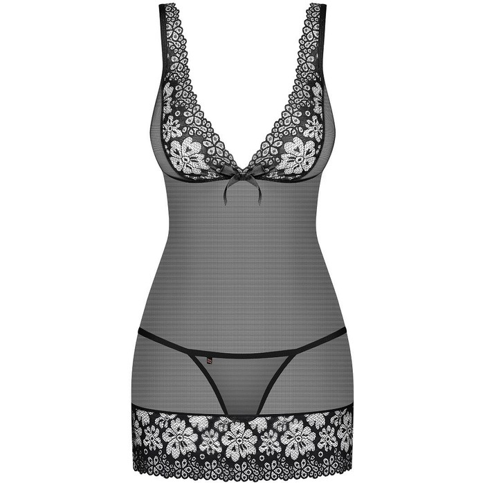 Сорочка из полупрозрачной сеточки с отделкой цветочным кружевом - Sexy. Фотография 3.