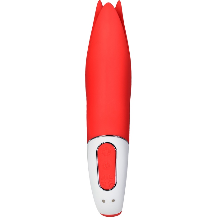 Красный вибратор Satisfyer Power Flower с лепестками - 18,8 см. Фотография 3.