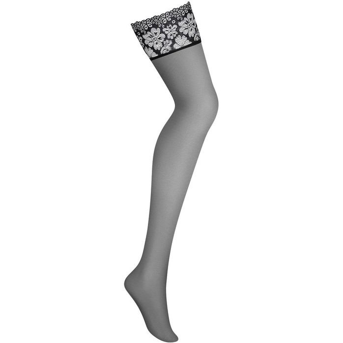 Восхитительные чулки с кружевной резинкой на силиконе и цветочным узором - Sexy. Фотография 3.