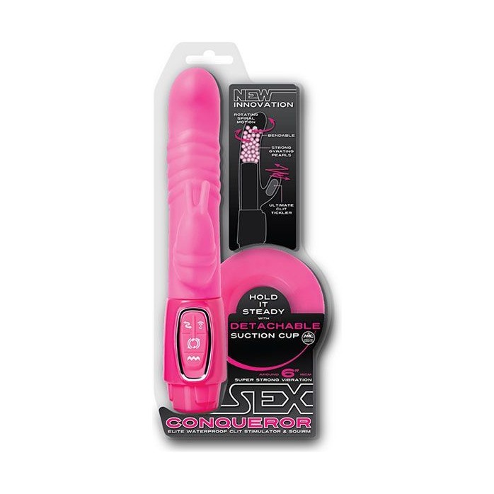 Розовый реалистичный вибратор SEX CONQUEROR SPIRAL MOTION DUO VIBE - 21 см. Фотография 2.