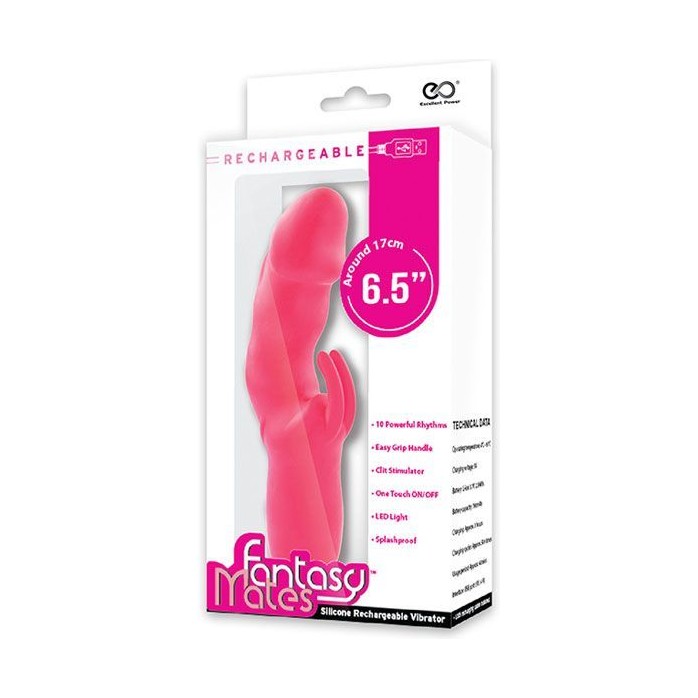 Розовый вибратор с клиторальным стимулятором MATES FANTASY RECHARGE VIBRATOR - 17 см. Фотография 2.