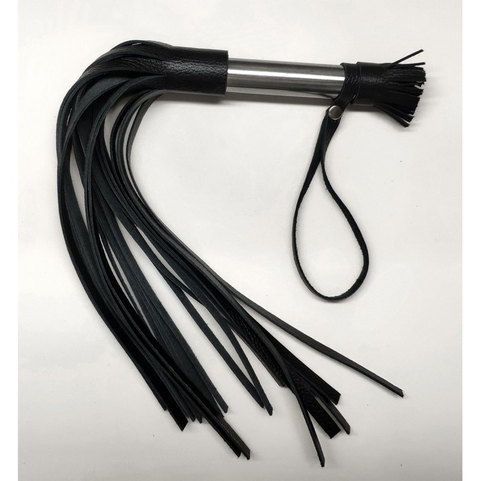 Чёрная кожаная плеть с 24 хвостами и металлической ручкой - 53 см - BDSM. Фотография 2.