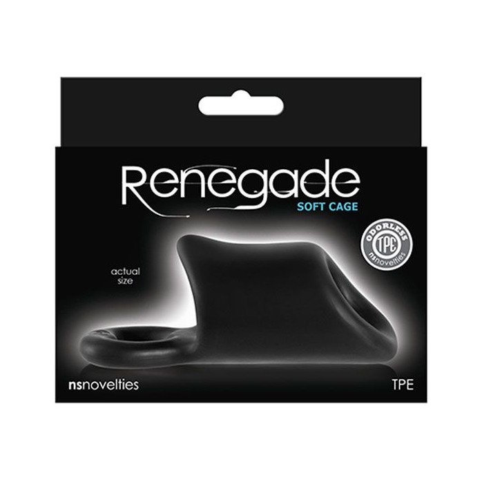 Черная утолщающая насадка на пенис с кольцом для фиксации SOFT CAGE - Renegade. Фотография 2.