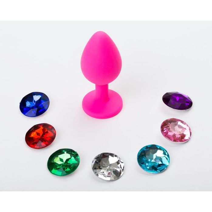 Розовая малая силиконовая пробка с 7 сменными кристаллами - 7,1 см