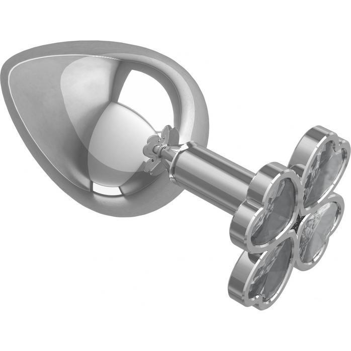 Серебристая анальная пробка-клевер с прозрачным кристаллом - 9,5 см - Анальные втулки с кристаллом. Фотография 2.