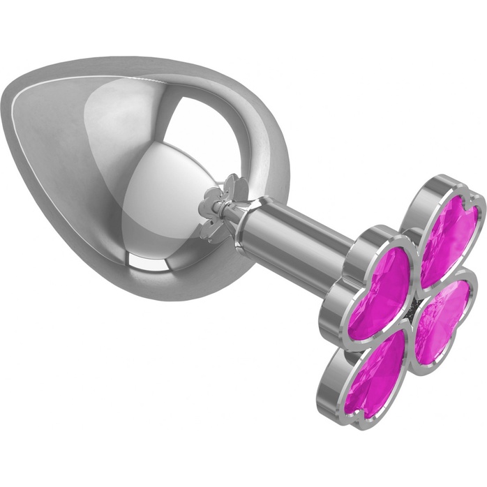 Серебристая анальная пробка-клевер с розовым кристаллом - 9,5 см - Анальные втулки с кристаллом. Фотография 2.