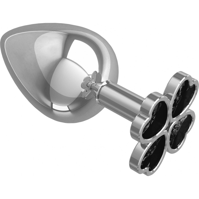 Серебристая анальная пробка-клевер с черным кристаллом - 9,5 см - Анальные втулки с кристаллом. Фотография 2.