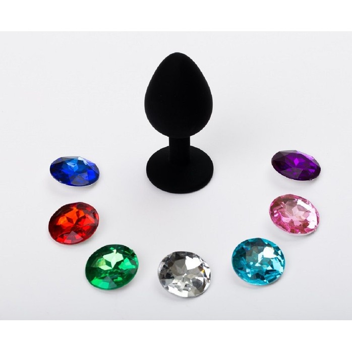 Черная большая силиконовая пробка с 7 сменными стразами - 9,5 см