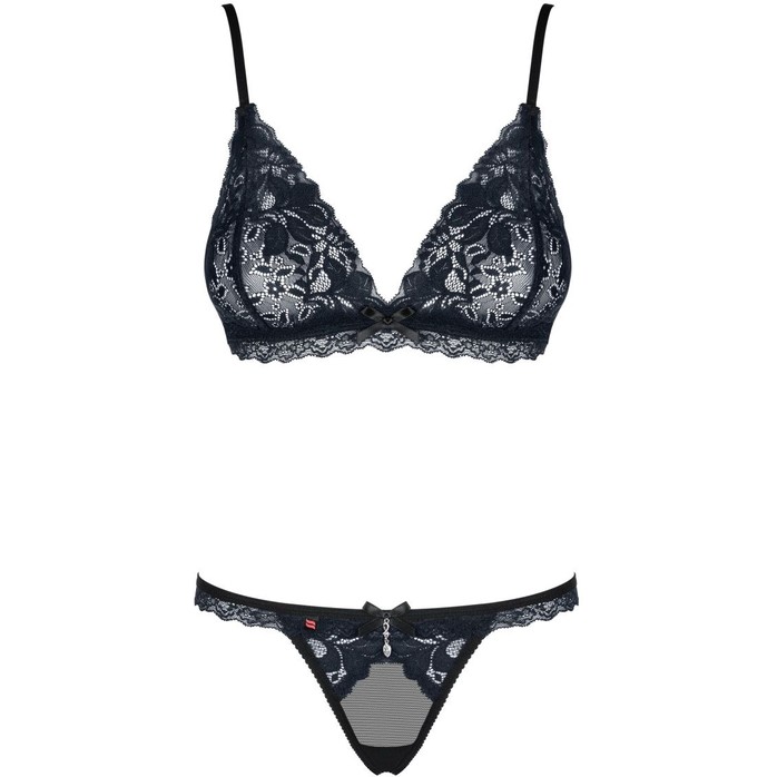 Утонченный комплект белья с темно-синим кружевом - Sexy. Фотография 3.