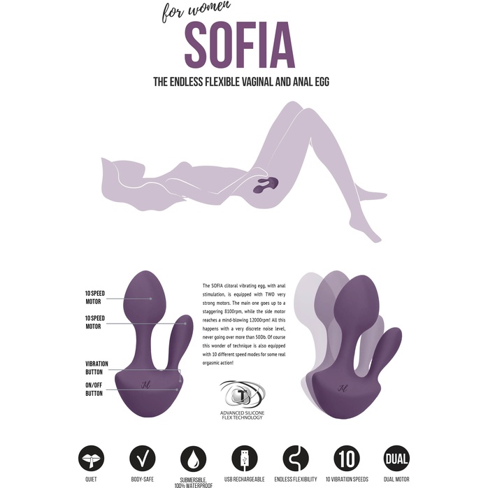 Фиолетовый анально-вагинальный вибратор Sofia - 13 см - Jil. Фотография 7.