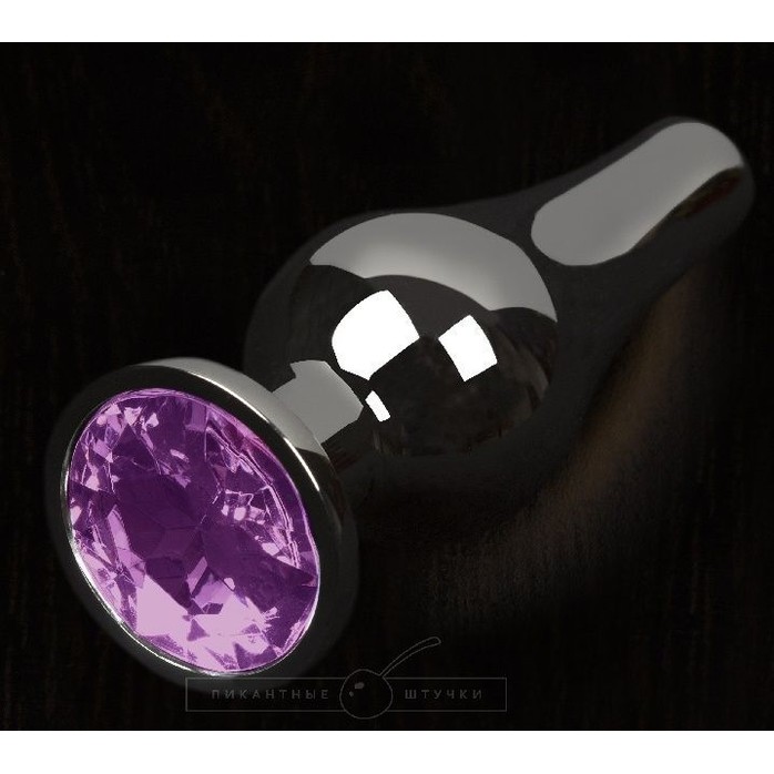 Графитовая удлиненная анальная пробка с фиолетовым кристаллом - 12 см