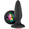 Черная силиконовая анальная пробка с радужным кристаллом Rainbow Gem - 10,4 см.