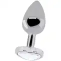 Серебристая анальная пробка Love Heart Diamond Plug с прозрачным кристаллом - 9,4 см.