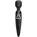 Черный жезловый вибромассажер с ребристой головкой Body Wand - 25 см.