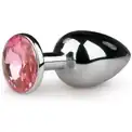 Серебристая анальная пробка с розовым кристаллом Metal Butt Plug - 7,2 см.