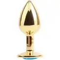 Золотистая анальная пробка со стразом Blue Gem Anal Plug - 7,1 см.