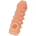 Телесная закрытая насадка с шариками Cock Sleeve 010 Size S - 13,8 см.