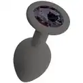 Серая анальная пробка с черным кристаллом Gamma-S - 7,2 см.