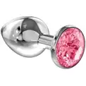 Большая серебристая анальная пробка Sparkle Large с розовым кристаллом - 8 см.