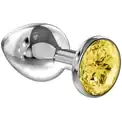Малая серебристая анальная пробка Diamond Yellow Sparkle Small с жёлтым кристаллом - 7 см.