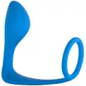 Синее эрекционное кольцо с анальной пробкой Button Anal Plug
