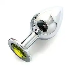  Анальная пробка BUTT PLUG Large с желтым кристаллом 9,5 см 