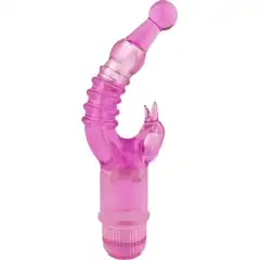  Розовый вибратор с клиторальным стимулятором Crystal Naughty Dolphin 