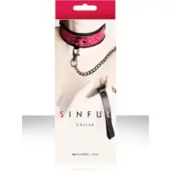  Розовый ошейник SINFUL COLLAR с цепью-поводком 