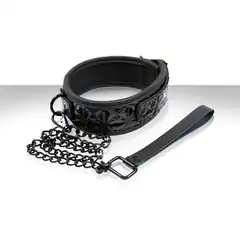  Черный ошейник SINFUL COLLAR с цепью-поводком 