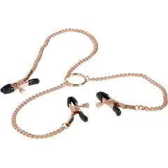  Зажимы золотого цвета для сосков и половых губ с цепью Entice Triple Intimate Clamps 