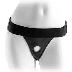  Черные виниловые женские трусики для страпона Crotchless Harness 