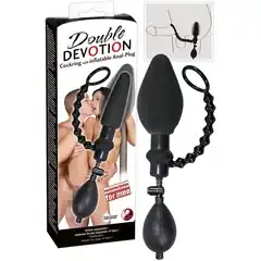  Чёрный стимулятор 2-в-1 Double Devotion: эрекционное кольцо и анальный расширитель 
