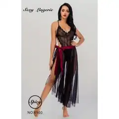  Кружевное боди с длинной юбкой на атласной ленте 