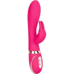  Розовый силиконовый вибратор с клиторальным отростком Signature Silicone Ultra-Soft Rabbit 22,75 см 