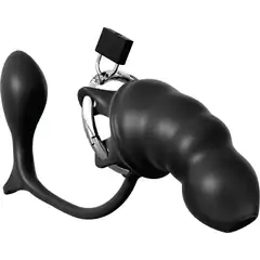 Черный мужской пояс верности с анальным плагом Ass-Gasm Cock Blocker 