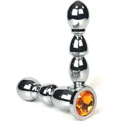  Серебристая анальная ёлочка с оранжевым кристаллом 13 см 