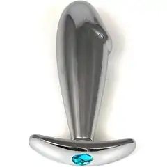  Серебристая пробка-фаллос с голубым кристаллом – 9,5 см 