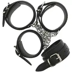  Черные наручники и поножи с креплением HOG TIE CUFF SET 