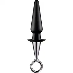  Чёрный анальный плаг ANAL PLUG WITH PLATED HANDLE 