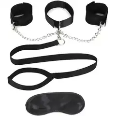  Чёрный ошейник с наручниками и поводком Collar Cuffs Leash Set 