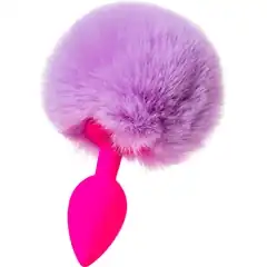  Розовая анальная втулка Sweet bunny с сиреневым пушистым хвостиком 