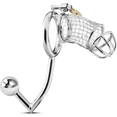  Мужской пояс верности с анальной пробкой Sinner Metal Penis Cage With Anal Hook 