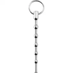  Серебристый уретральный стимулятор Sinner Solid Metal Dilator With Pull Ring 15,5 см 