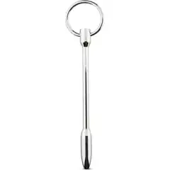  Серебристый уретральный стимулятор Sinner Solid Metal Dilator with Pull-out-ring 14,5 см 